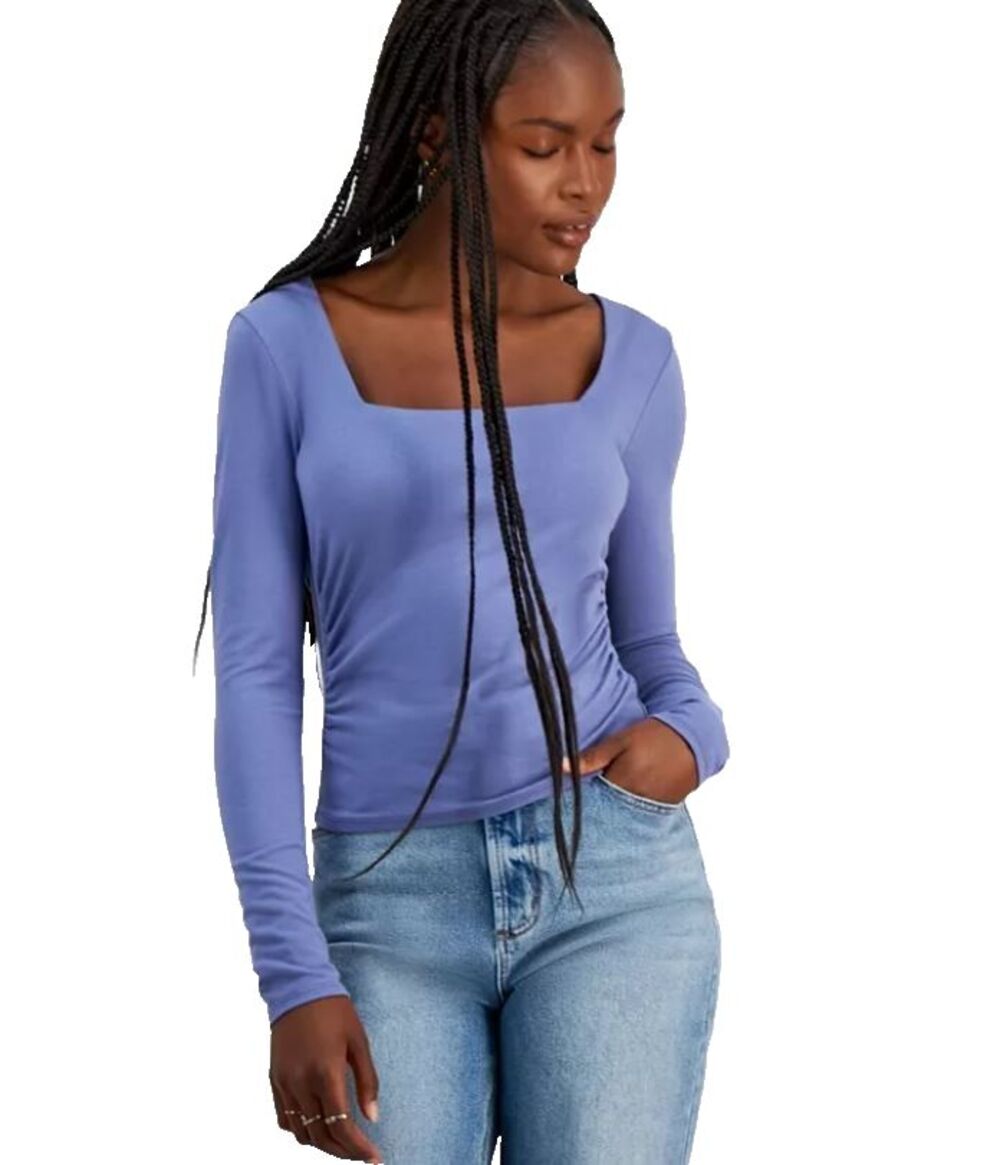 Madden Girl Juniors Square‑Neck Long‑Sleeve Top Purple Medium Open‑Back Top